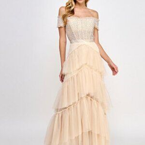 Corset Sequin maxi Gown Off-the-Shoulder Princesscore Prom Dress Size 0 Juniors